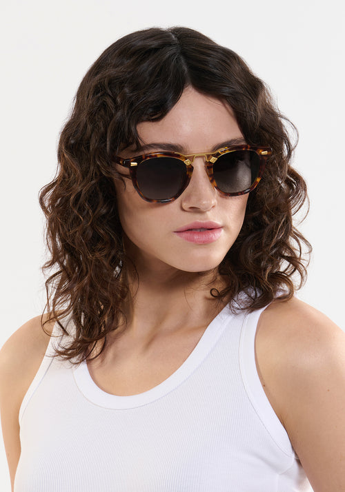 BEAU II | Kyoto Tortoise 18K Polarized Handcrafted tortoise and 18k gold plated and acetate KREWE glasses womens model | Model: Ione