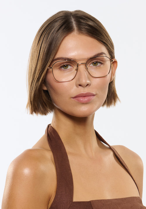 KREWE BERM | Matte Black Fade + 18K Handcrafted, titanium frames womens model | Model: Michelle