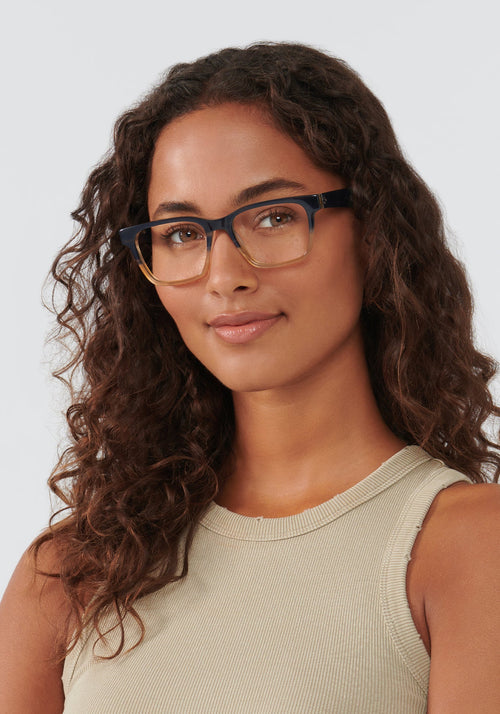 KREWE BOOKER | Comet + Twilight Handcrafted, Luxury Navy and Yellow Acetate Glasses womens model | Model: Meli