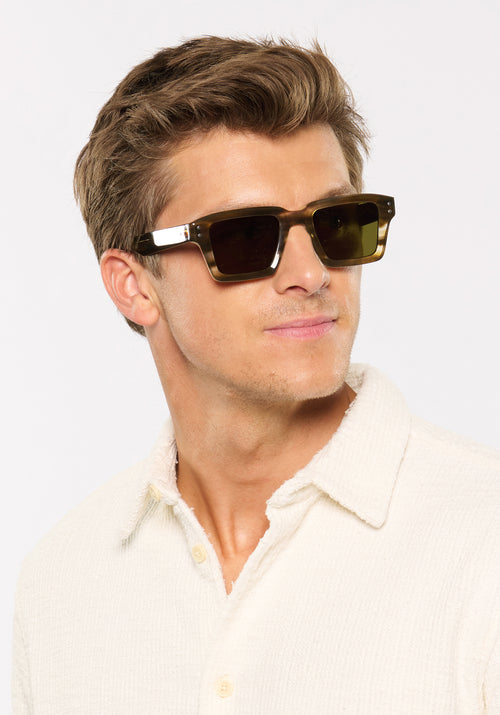 CARTER | Kombu Handcrafted, brown tortoise acetate rectangular square KREWE sunglasses mens model | Model: Ben