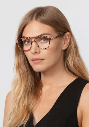 CHARLIE | Capri Handcrafted, luxury colorful acetate oversized aviator KREWE eyeglasses womens model | Model: Maritza