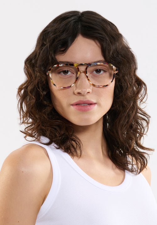 CHARLIE | Capri Handcrafted, luxury colorful acetate oversized aviator KREWE eyeglasses womens model | Model: Ione