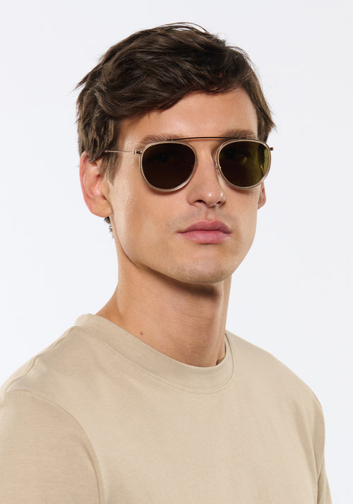 CHARTRES | Crystal 24K Polarized Handcrafted, Luxury clear acetate KREWE sunglasses mens model | Model: Jegor