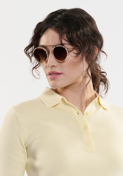 CONTI | Sucre 18k Handcrafted colorful tortoise round aviator titanium and acetate KREWE sunglasses womens model | Model: Ione