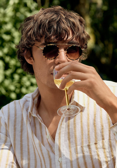 CONTI | Zulu 18k Handcrafted tortoise round aviator titanium and acetate KREWE eyeglasses mens model | Model: Liam