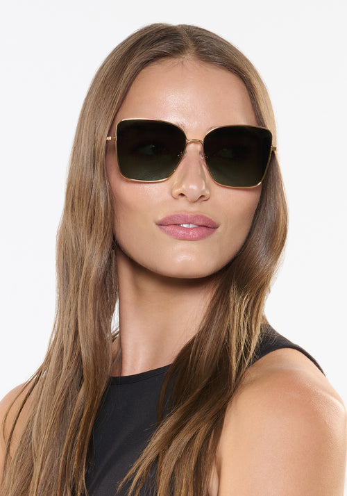 DOLLY | 24K Polarized Handcrafted, Luxury Stainless Steel KREWE sunglasses with green polarized lenses womens model | Model: Sam