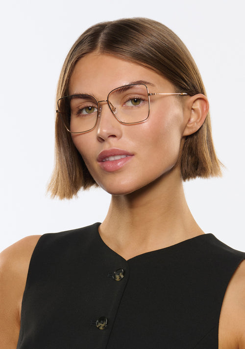 DOROTHY | 18K + Black Fade + Poppy Handcrafted, 18K Gold Plated KREWE Eyeglasses womens model | Model: Michelle