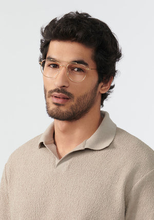 KREWE ELYSIAN | 18K Rose Gold + Buff Handcrafted, stainless steel eyeglasses mens model | Model: Mo