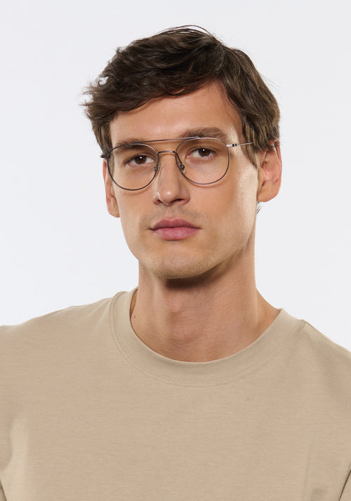KREWE ELYSIAN | Matte Gunmetal + Birch Handcrafted, stainless steel glasses mens model | Model: Jegor