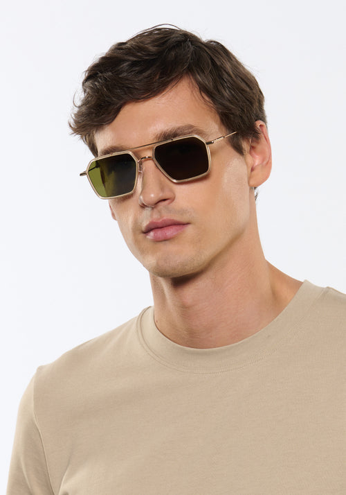 EMERY | 18K + Crystal Polarized luxury crystal clear acetate and stainless steel aviator KREWE polarized sunglasses mens model | Model: Jegor