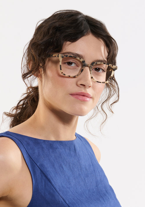 KREWE HOWARD | Matte Oyster, Luxury Tortoise Shell Handcrafted acetate eyeglasses womens model | Model: Ione