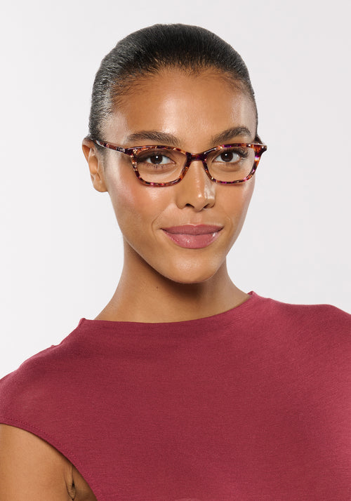 JANE | Stardust Handcrafted multicolored tortoise acetate medium cat-eye KREWE eyeglasses womens model | Model: Sasha