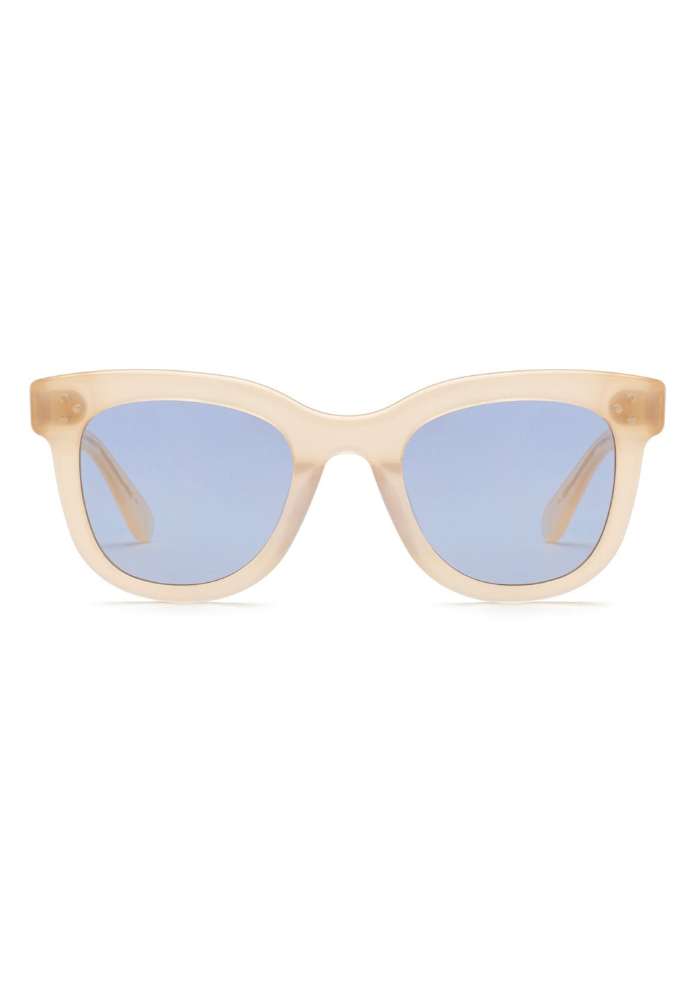 KREWE SUNGLASSES - JENA | Blonde + Custom Vanity Tint handcrafted, luxury blonde oversized sunglasses with custom blue tinted lenses 