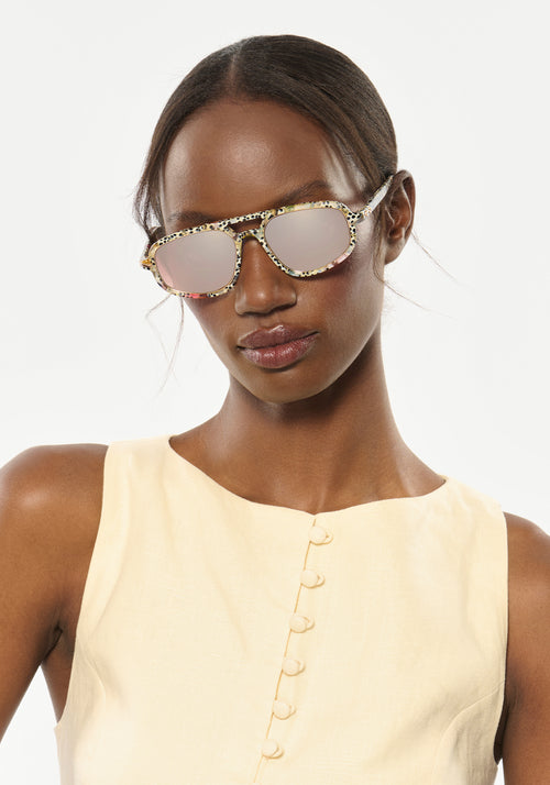 JORDAN | Granita + 18K Mirrored Handcrafted, luxury speckled multicolored acetate KREWE aviator sunglasses womens model | Model: Brenda