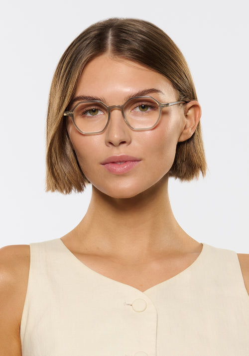 JULIEN | Mirage Handcrafted acetate square geometric KREWE eyeglasses womens model | Model: Michelle
