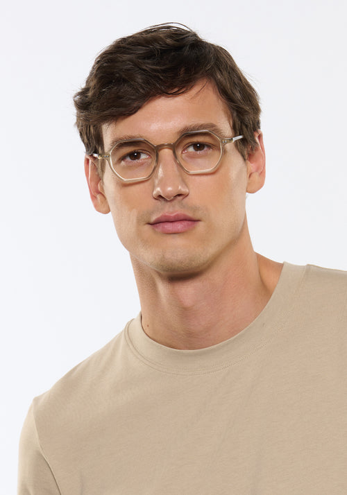 JULIEN | Mirage Handcrafted acetate square geometric KREWE eyeglasses mens model | Model: Jegor