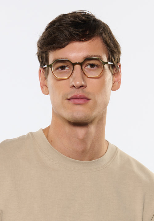 KREWE - JULIEN | Wasabi Handcrafted, luxury green and orange acetate eyeglasses mens model | Model: Jegor