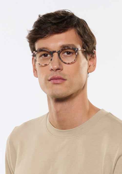 LISBON | Matte Sunday Tortoise Handcrafted, luxury brown tortoise small round KREWE eyeglasses men's model | Model: Jegor