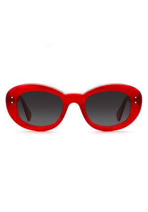 MARGARET | Cherry Handcrafted, luxury red acetate medium sized oval bubble frame KREWE sunglasses