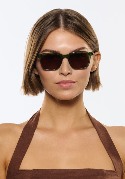 MATTHEW | Bottle Green Polarized Handcrafted, luxury green acetate KREWE frames womens model | Model: Michelle