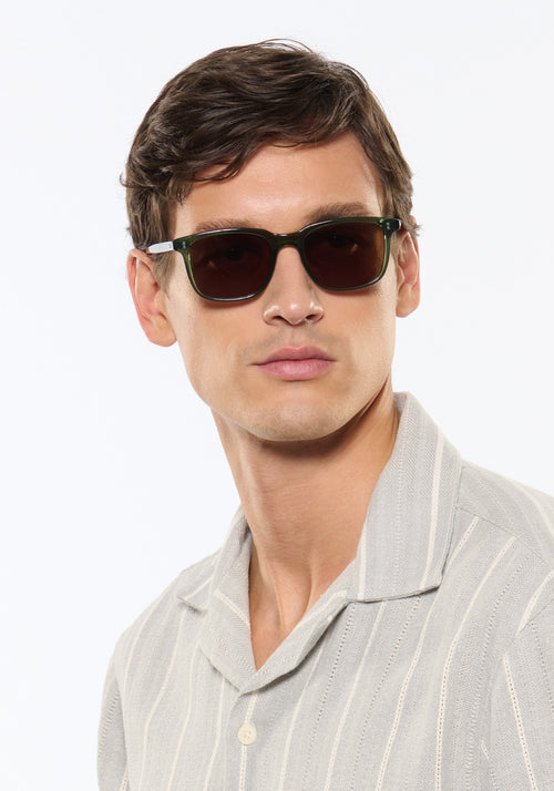MATTHEW | Bottle Green Polarized Handcrafted, luxury green acetate KREWE frames mens model | Model: Jegor