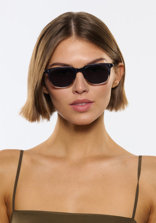 MATTHEW | Comet + Twilight Handcrafted, luxury navy and light brown acetate KREWE sunglasses mens model | Model: Michelle