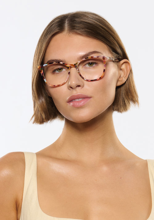 MELROSE | Capri Handcrafted multicolored tortoise acetate medium cat-eye KREWE eyeglasses womens model | Model: Michelle