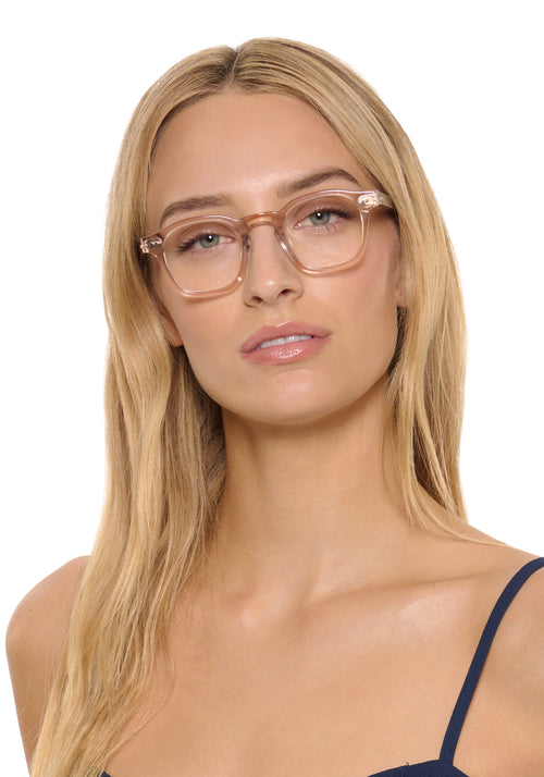 MIKAH | Buff + Havana handcrafted, luxury clear acetate eyeglasses womens model | Model: Isabelle
