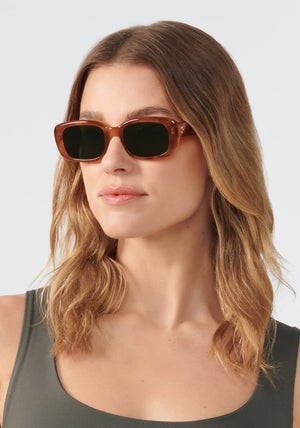 MILAN | Amaro + Chamomile handcrafted, luxury orange rectangular sunglasses womens model | Model: Keke