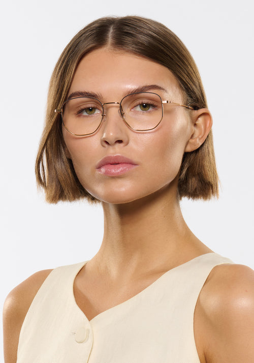 KREWE - NELSON | Matte Black Fade + 18K Handcrafted, luxury 18k stainless steel eyeglasses womens model | Model: Michelle