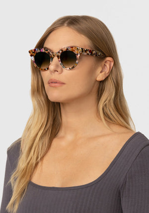 KREWE - OLIVIA | Capri handcrafted, luxury colorful tortoise shell cat-eye sunglasses womens model | Model: Maritza