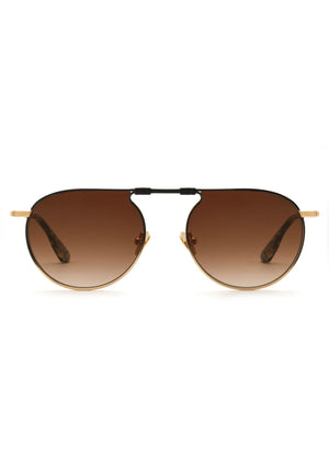 RAMPART FOLD | 18K + Matte Black Fade + Poppy Noir Handcrafted, luxury stainless steel round folding aviator KREWE sunglasses