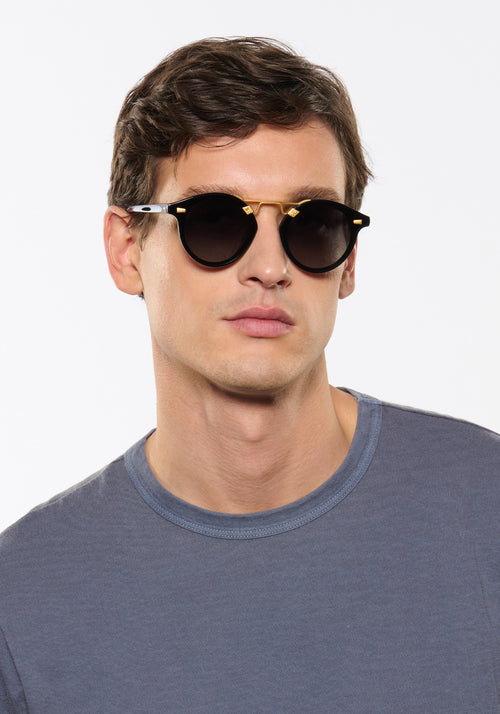 STL NYLON | Black to Shadow Handcrafted, Luxury Black Acetate KREWE Sunglasses mens model | Model: Jegor