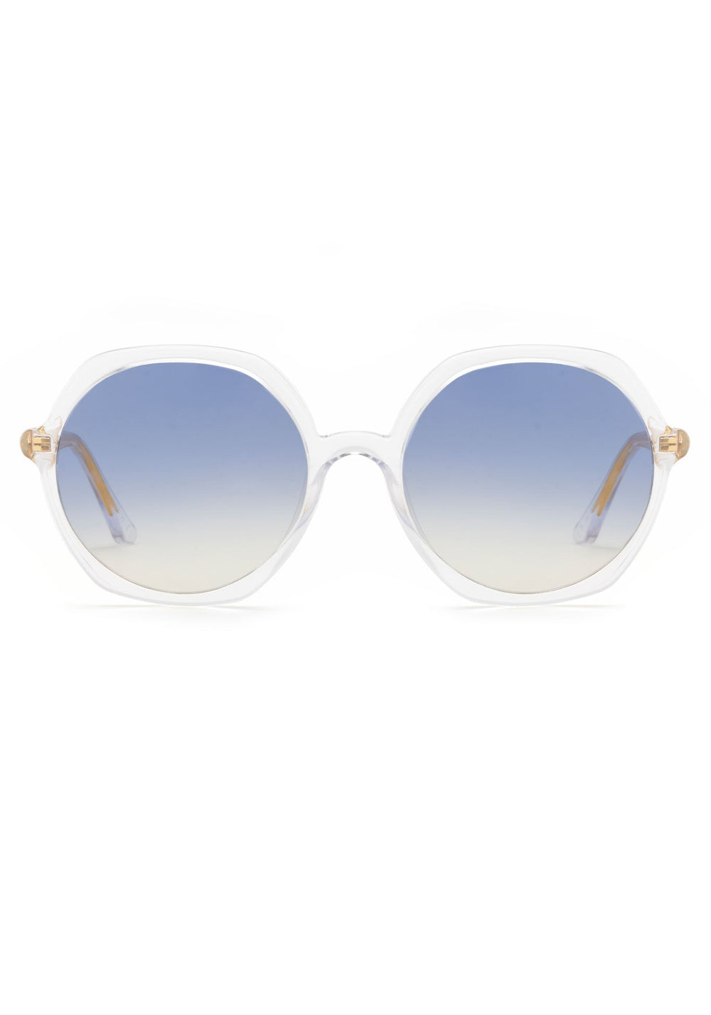 KREWE SUNGLASSES - SOPHIA | Crystal + Custom Vanity Tint handcrafted, luxury oversized round sunglasses with blue tinted lenses