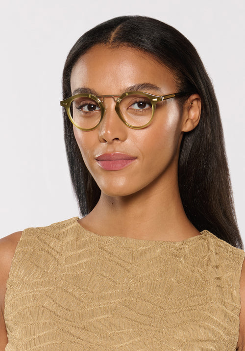 KREWE - ST. LOUIS OPTICAL | Moss 12K Handcrafted, luxury green acetate eyeglasses womens model | Model: Sasha