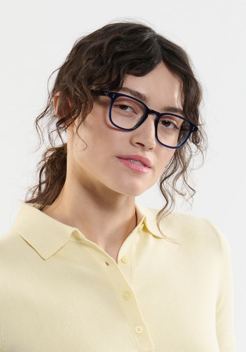 KREWE - STATE | Midnight handcrafted, luxury blue acetate sunglasses womens model | Model: Ione