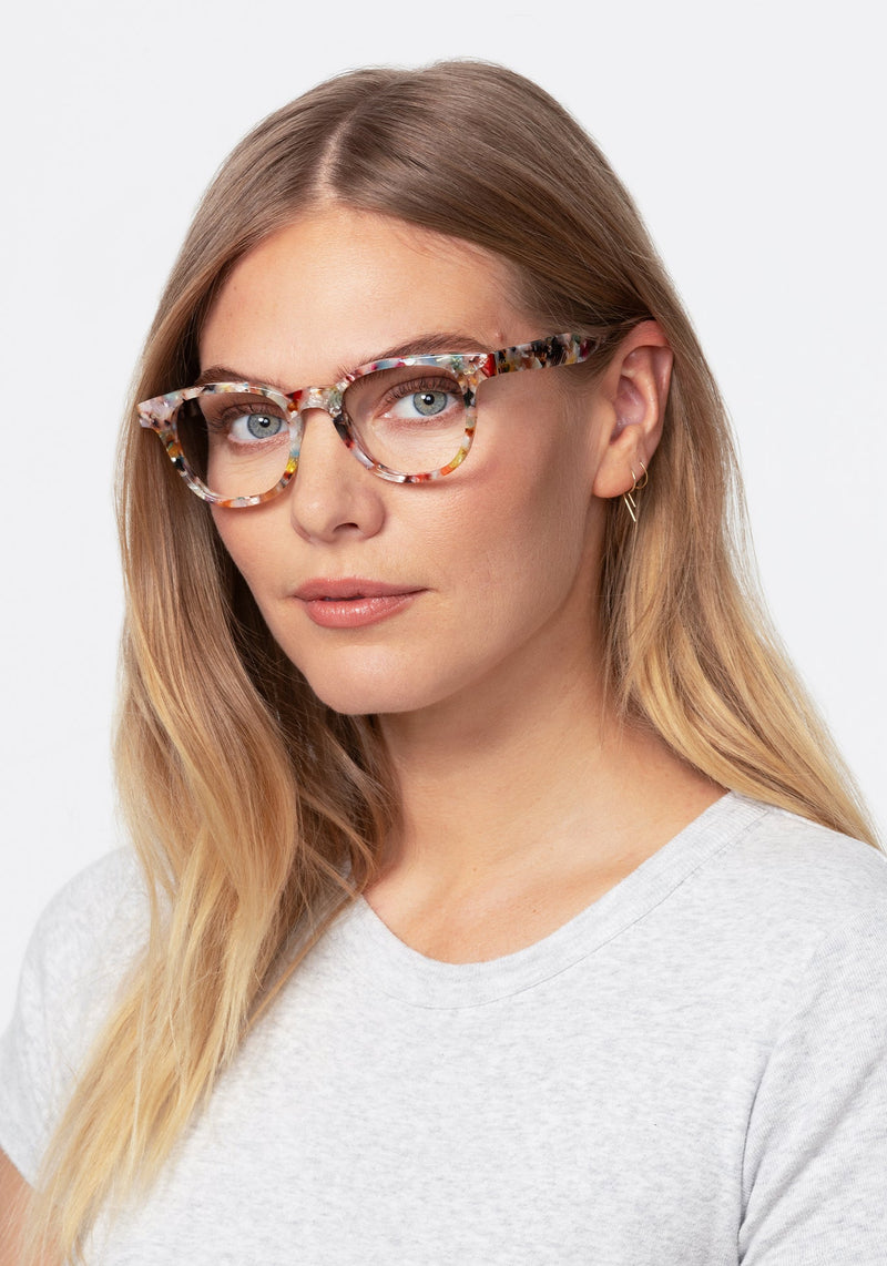 TUCKER | Gelato Handcrafted, luxury colorful acetate average fit square KREWE eyeglasses womens model | Model: Maritza