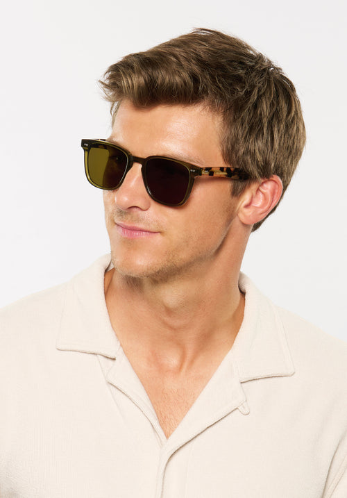 KREWE VINDEL | Olive + Iberia Handcrafted, luxury designer green classic mens sunglasses mens model | Model: Ben