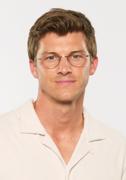 VIRGIL | 12K Titanium Handcrafted, luxury 12K gold metal round KREWE eyeglasses mens model | Model: Ben