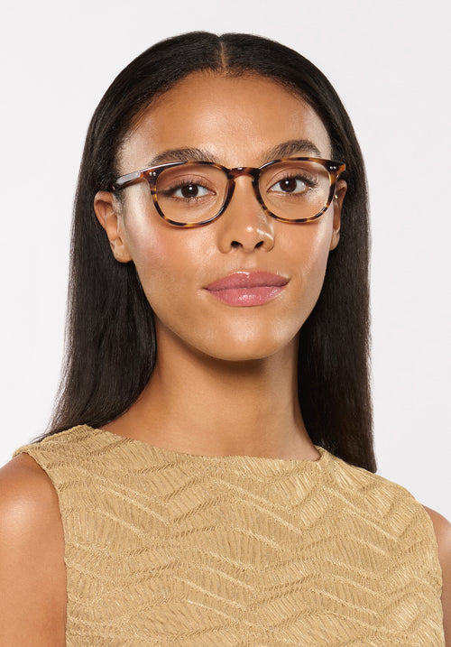 WREN | Venezia Handcrafted, luxury brown tortoise square acetate KREWE eyeglasses womens model | Model: Sasha