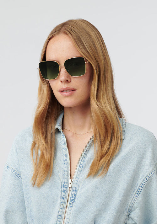 DOLLY | 24K Polarized Handcrafted, Luxury Stainless Steel KREWE sunglasses with green polarized lenses womens model | Model: Annelot
