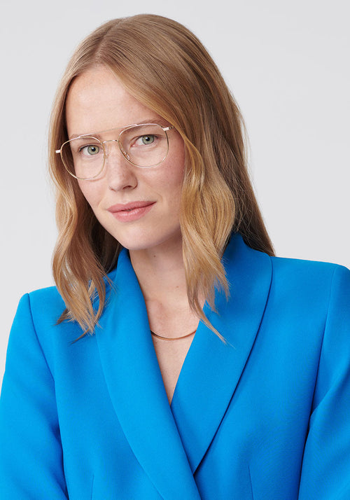 KREWE ELYSIAN | 18K Rose Gold + Buff Handcrafted, stainless steel eyeglasses womens model | Model: Annelot