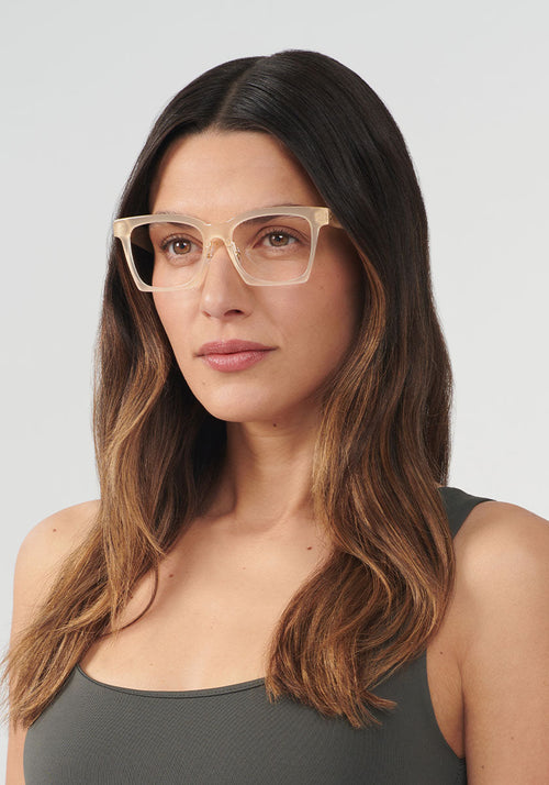 KREWE - FOSTER | Blonde Handcrafted, luxury blonde acetate eyeglasses womens model | Model: Olga