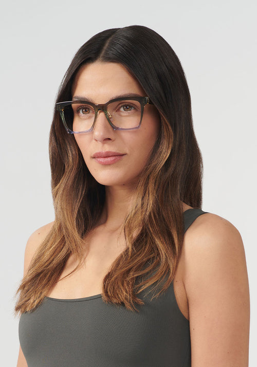KREWE - FOSTER | Matcha Handcrafted, luxury blue and green acetate eyeglasses womens model | Model: Olga