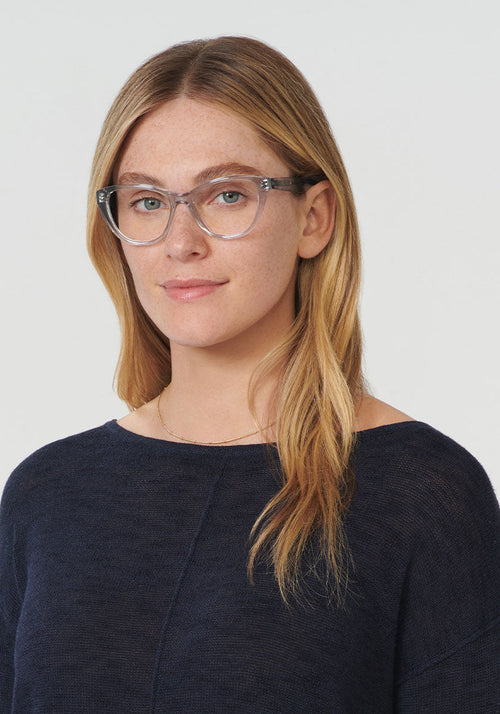 KREWE HELENA | Tonic Handcrafted, luxury blue tinted acetate eyeglasses womens model | Model: Brooke