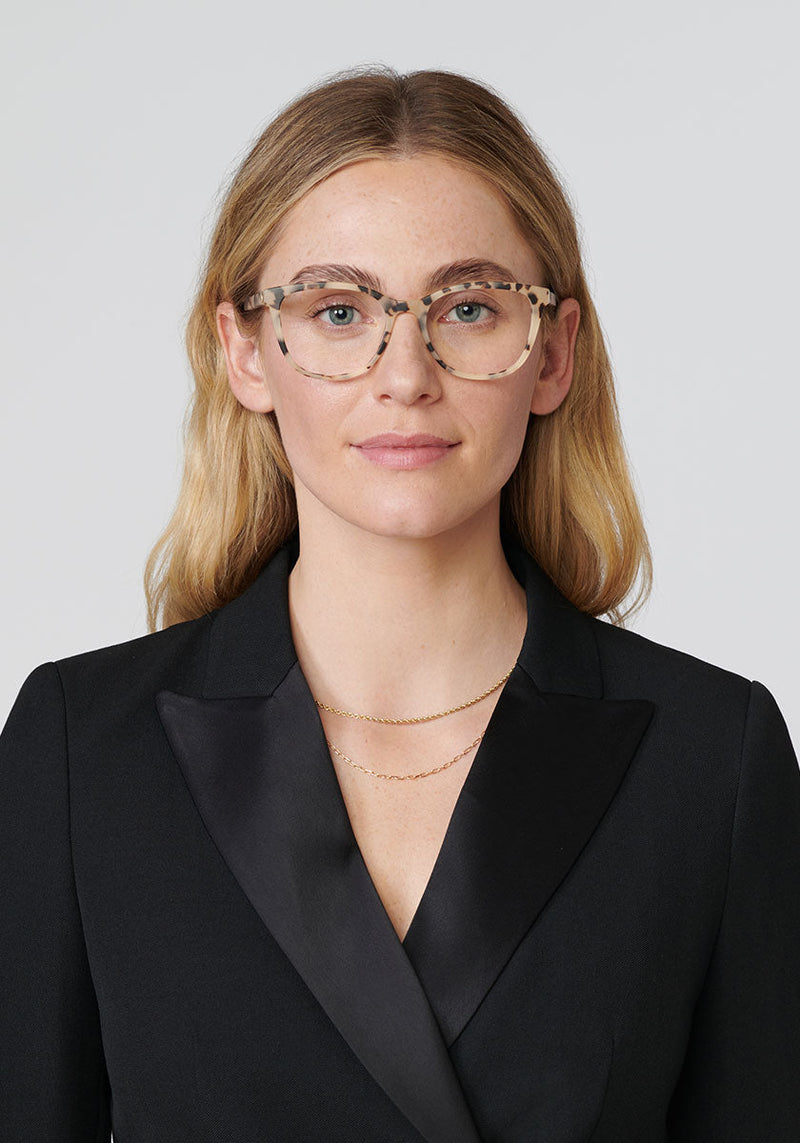 KREWE - MELROSE | Matte Oyster Handcrafted, luxury tortoise acetate eyeglasses womens model | Model: Brooke
