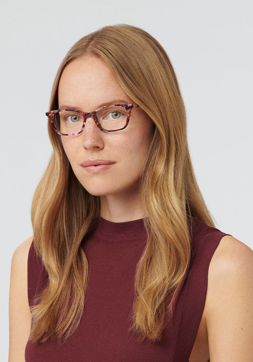 KREWE - RAMONA | Stardust Handcrafted, luxury pink and red acetate eyeglasses womens model | Model: Annelot