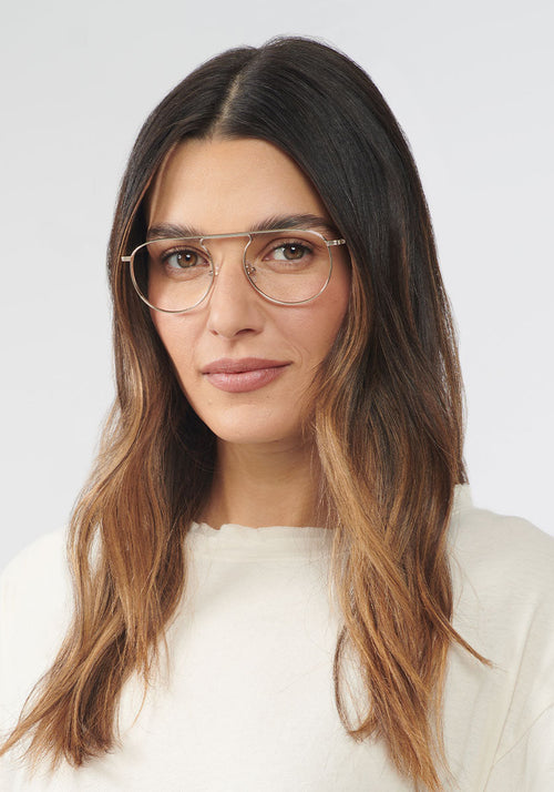 KREWE RAMPART OPTICAL | 12K + Blonde Handcrafted, Designer Metal Eyeglasses womens model | Model: Olga