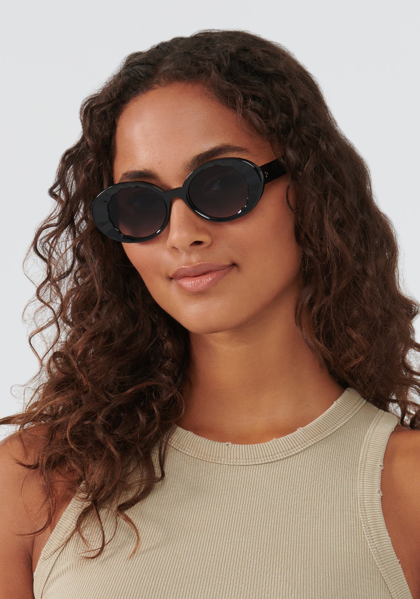 ALIXE | Black + Black and Crystal, tortoise acetate KREWE sunglasses womens model | Model: Meli