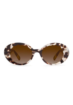 Tortoiseshell oval sunglasses with brown gradient lenses and brown acetate arms.